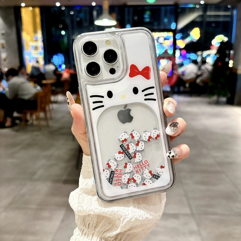 Cute Liquid Sand Phone Case • Floating Glitter Kitty Design • Optional Charm Strap