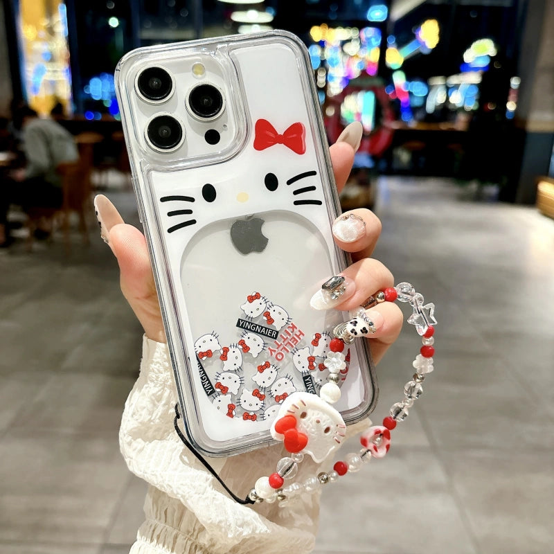 Cute Liquid Sand Phone Case • Floating Glitter Kitty Design • Optional Charm Strap