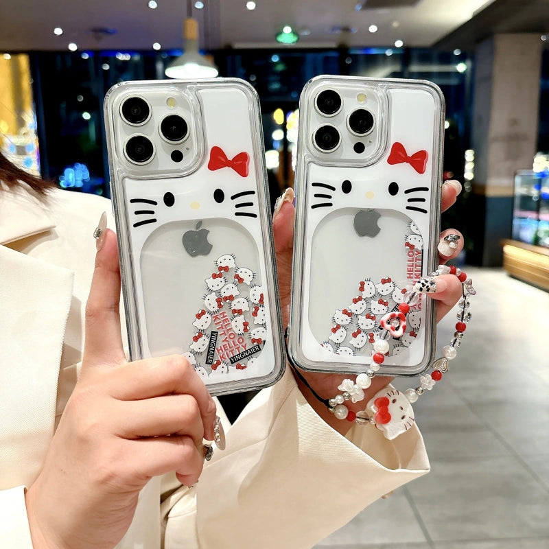 Cute Liquid Sand Phone Case • Floating Glitter Kitty Design • Optional Charm Strap