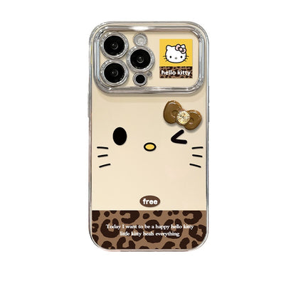 Cute Hello Kitty Leopard Phone Case with Fluffy Charm & Crossbody Strap