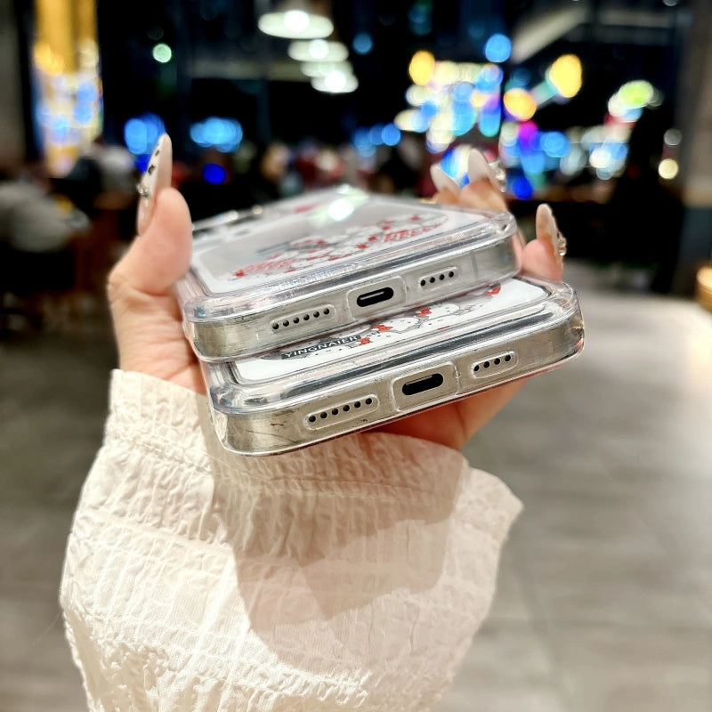 Cute Liquid Sand Phone Case • Floating Glitter Kitty Design • Optional Charm Strap